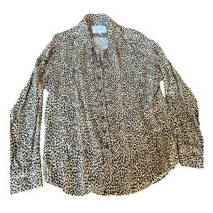 The Shirt by Rochelle Behrens Leopard Button Up Shirt L Tan Animal Print Office